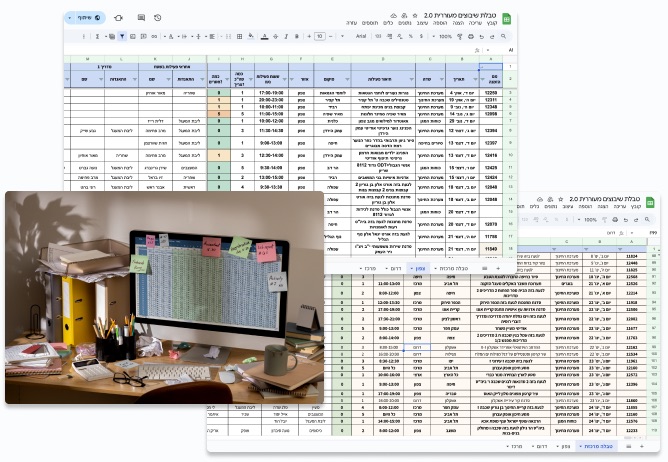 The old scheduling Google Sheet: dense rows of workshops, dates and guide names