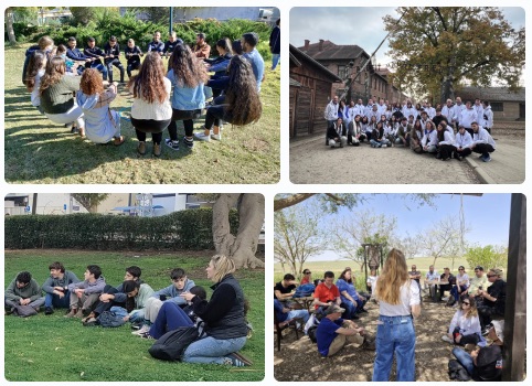 HaMeorer groups in the field: students sitting in circles outdoors with a guide