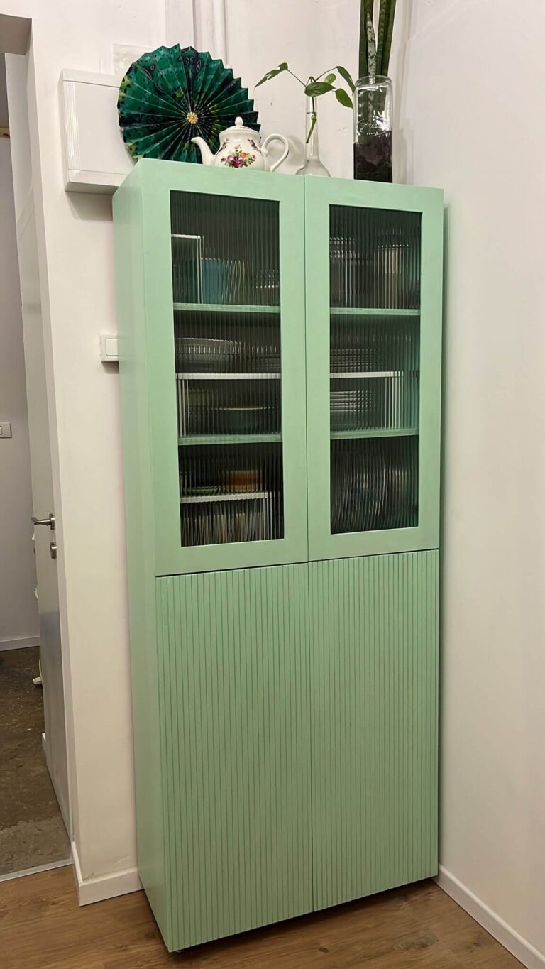 The finished mint-green cabinet
