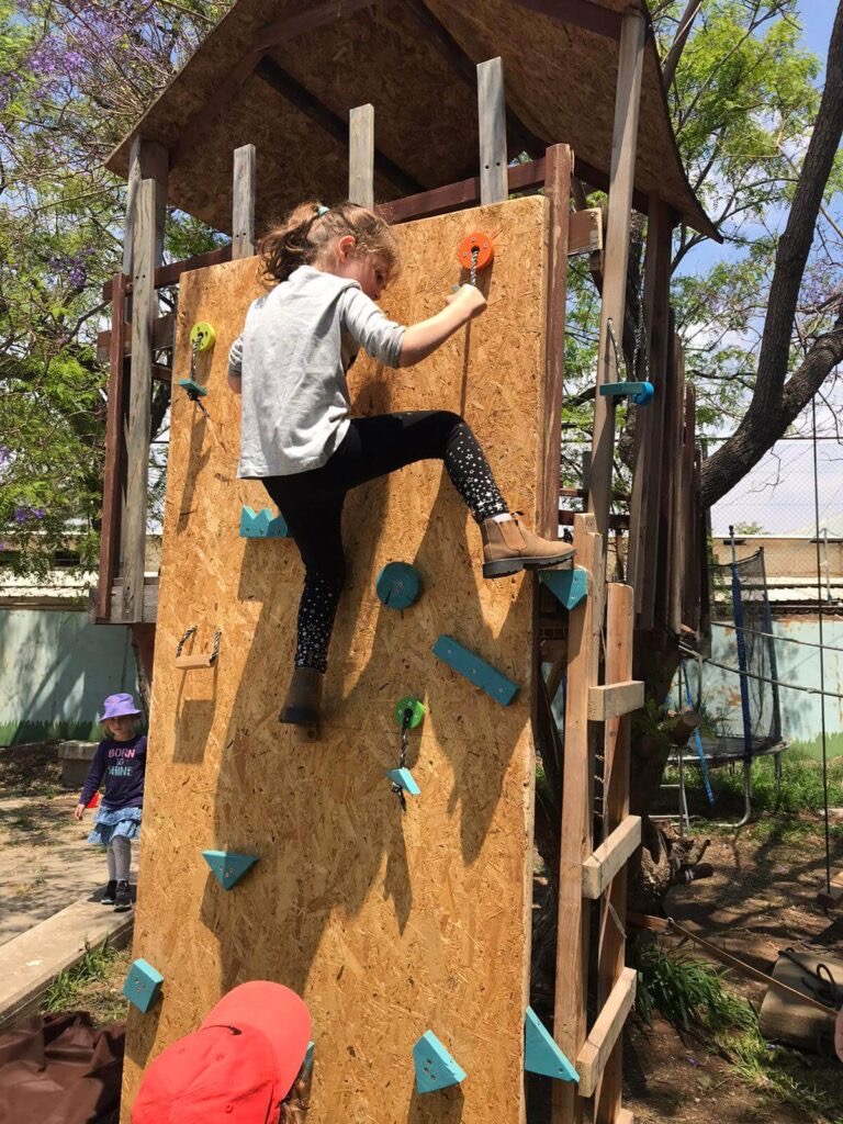 A climbing wall built from plywood